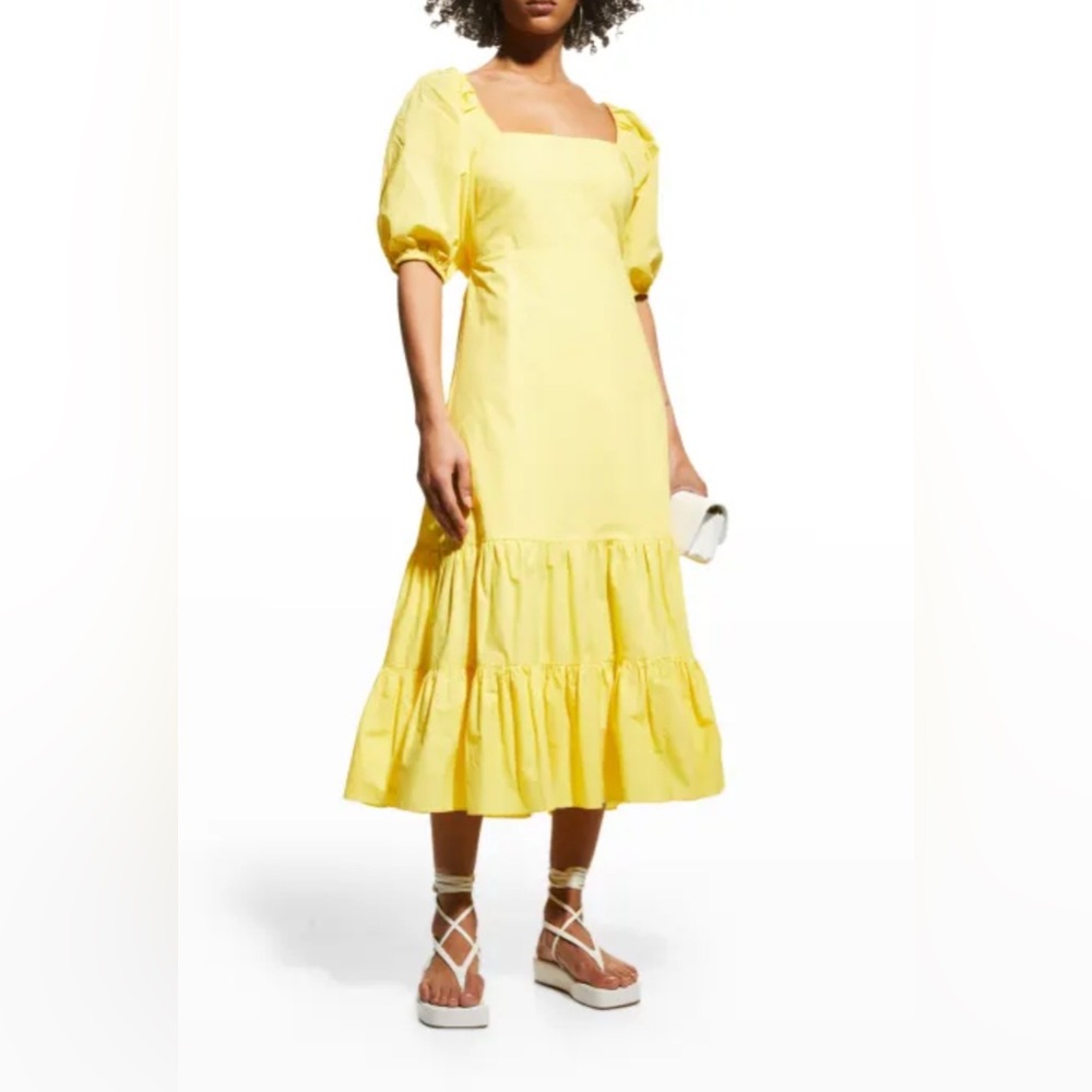 Tanya Taylor Cynthia Puff Sleeve Open Midi Dress in Lemon Zest Size 4 New